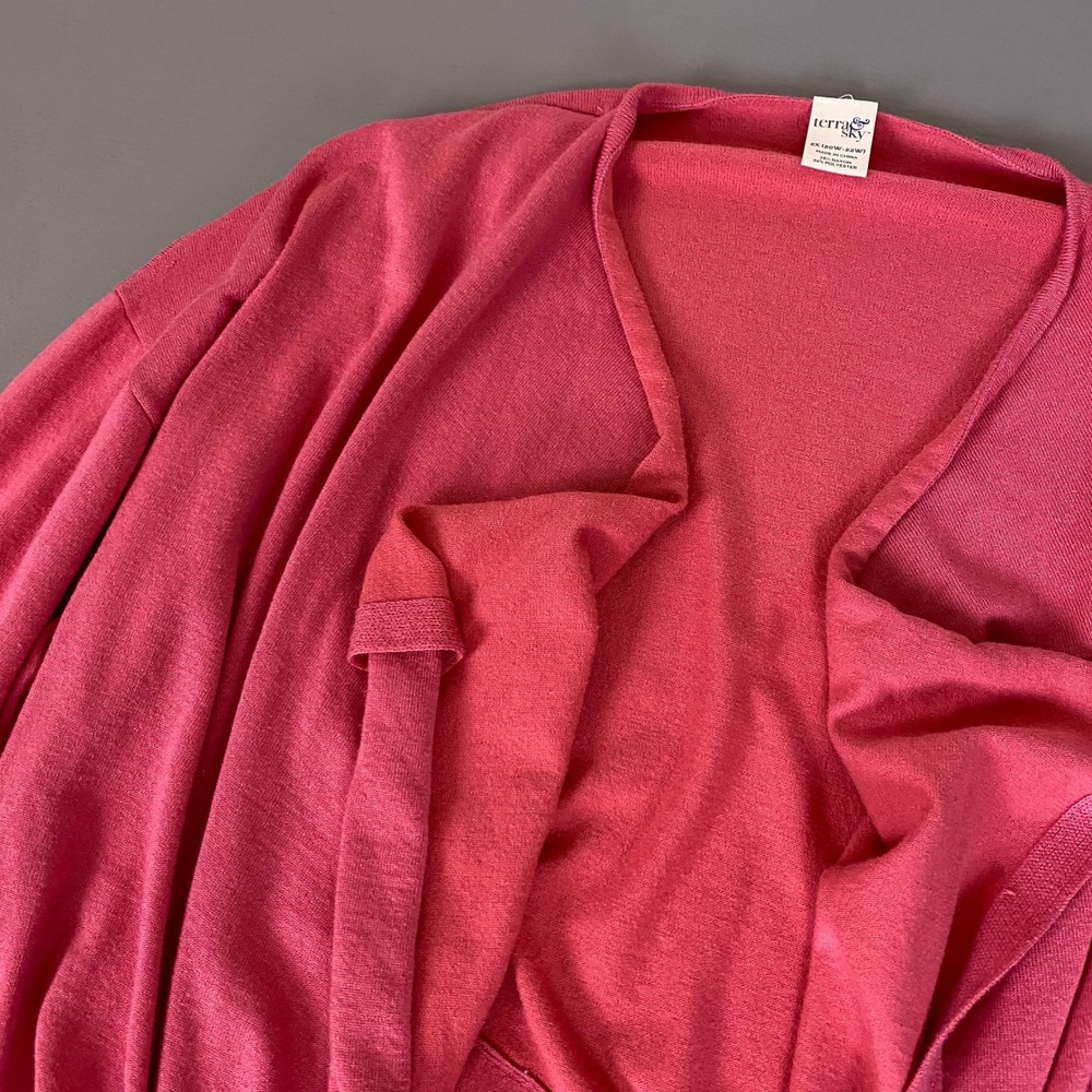 Terra & Sky Cardigan Plus 2X 20W-22W Rose Dust Pink Open Front Draped Sweater - Picture 3 of 10